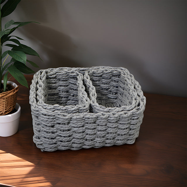3-Piece Handmade Straw-Woven Paper-Rope Storage Baskets
