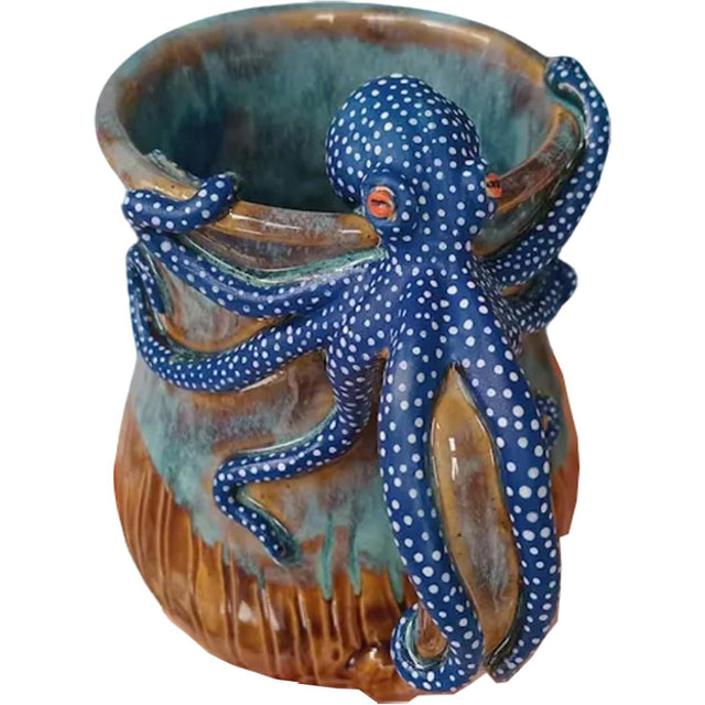 Handmade Deep Blue Octopus Mug For Coffee And Tea