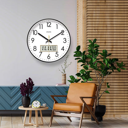 2025 New 10/12/14 - inch Electronic Calendar Wall Clock. Monitors temp & humidity. Dual - display. Mute. Quartz movement.