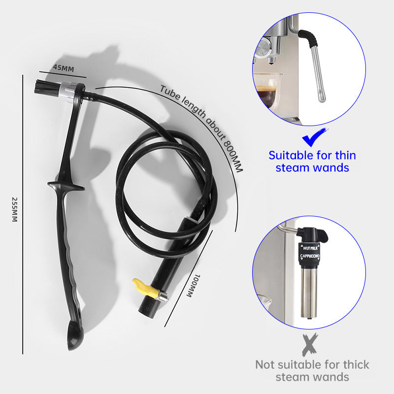 Barista tool: long - handle cleaning brush for coffee machine steam, with replaceable head to remove brew head dirt