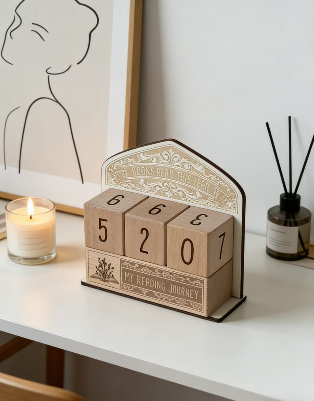 Wooden Reading Counter Blocks My Reading Journey Book Tracker Calendar Books Read This Year Desk Decor from QuestCrate