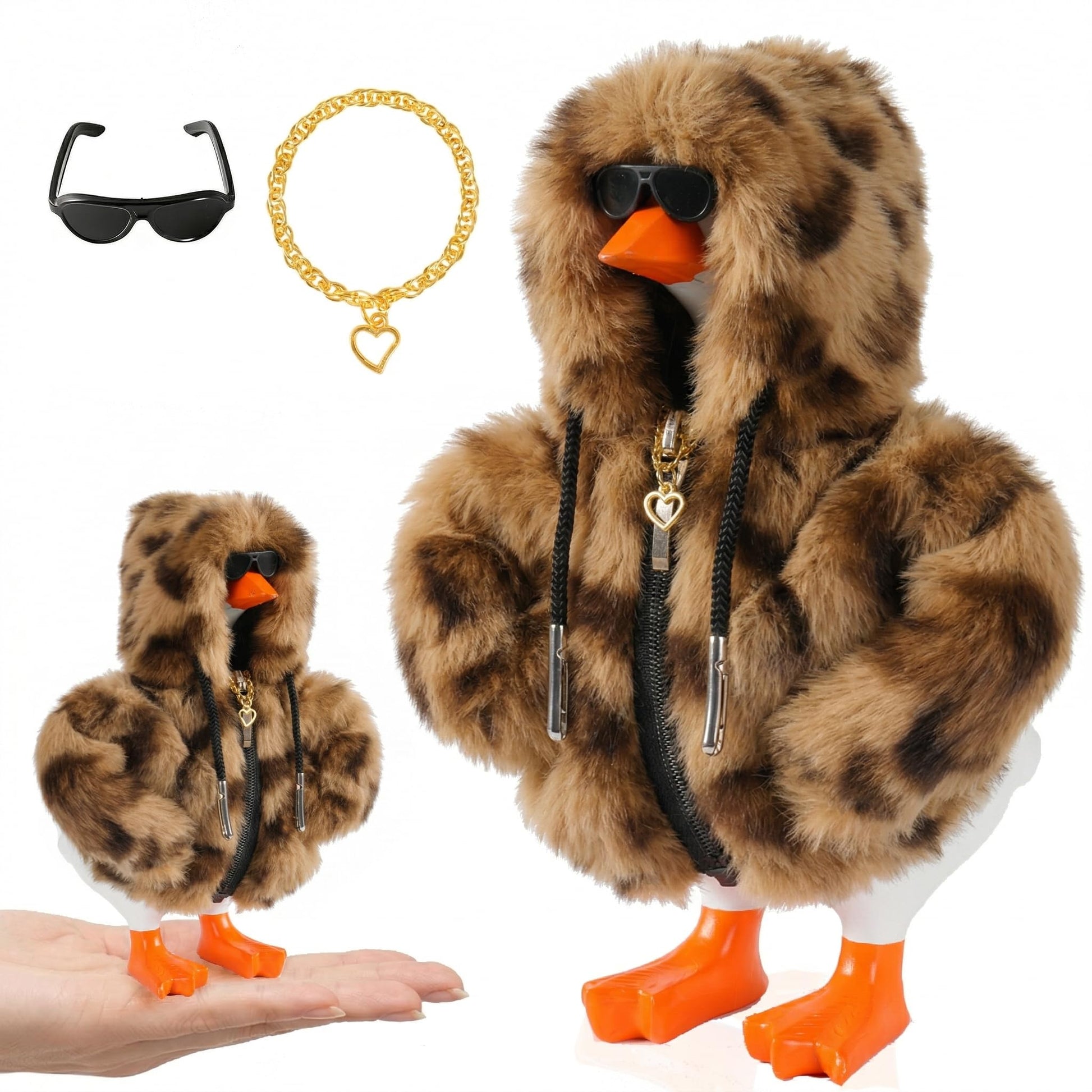 7inch Desk Goose Outfits, Desktop Goose Clothes With 1 Sunglasses & 1 Necklaces, Plush Hoodie Set For Magnetic Goose Statue from QuestCrate